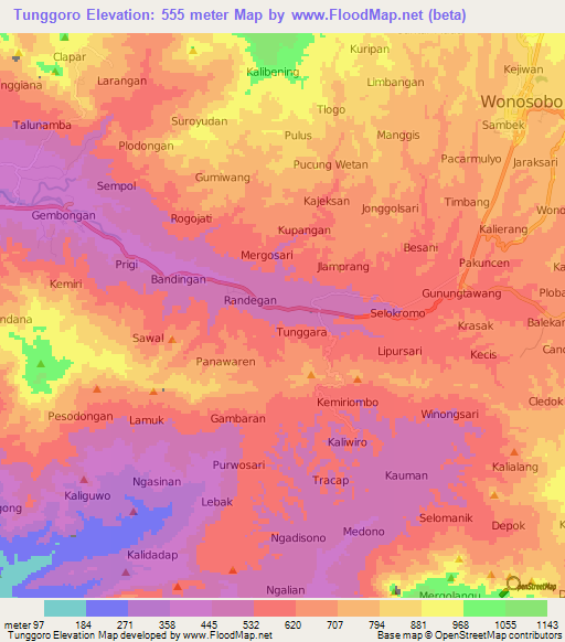 Tunggoro,Indonesia Elevation Map