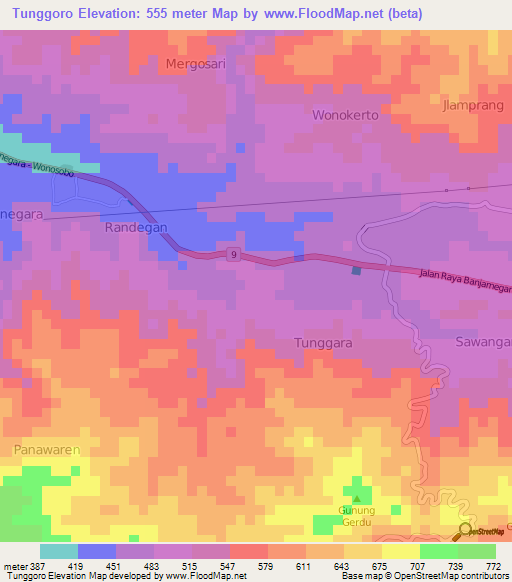 Tunggoro,Indonesia Elevation Map