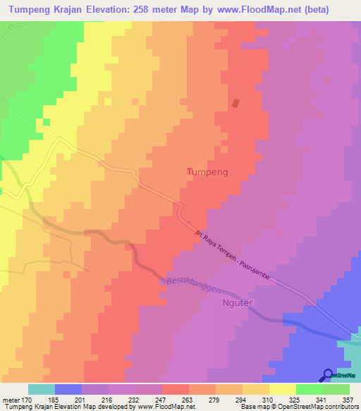 Tumpeng Krajan,Indonesia Elevation Map