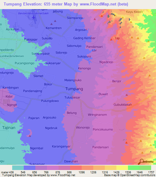 Tumpang,Indonesia Elevation Map