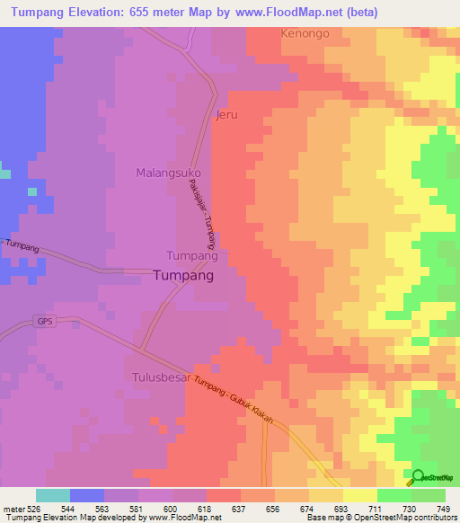 Tumpang,Indonesia Elevation Map