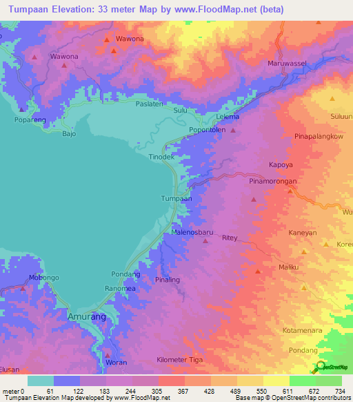 Tumpaan,Indonesia Elevation Map