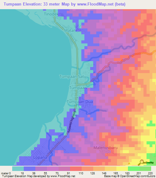 Tumpaan,Indonesia Elevation Map