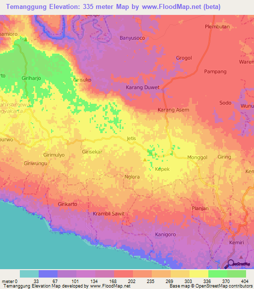 Temanggung,Indonesia Elevation Map