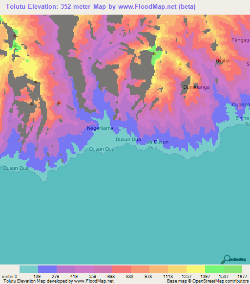 Tolutu,Indonesia Elevation Map