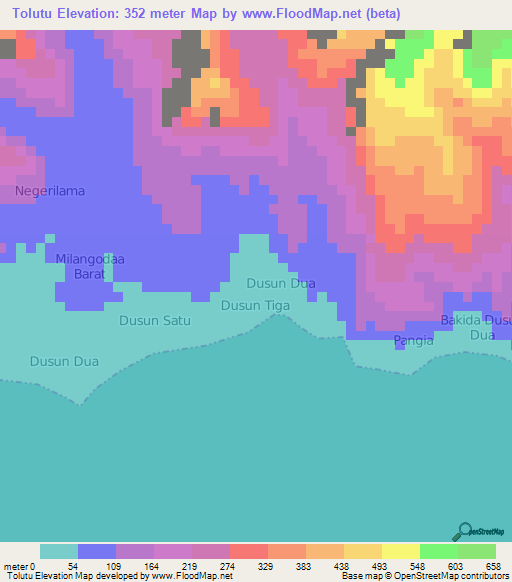 Tolutu,Indonesia Elevation Map