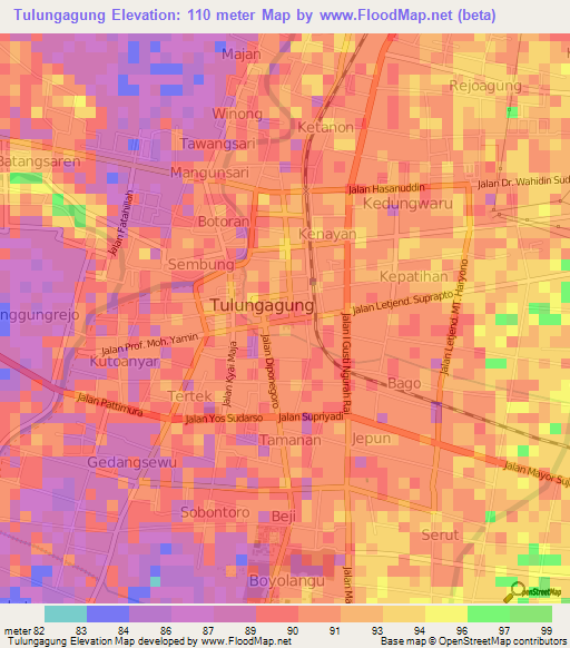 Tulungagung,Indonesia Elevation Map