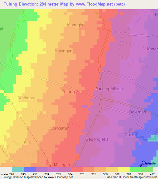 Tulung,Indonesia Elevation Map