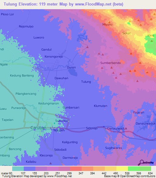 Tulung,Indonesia Elevation Map