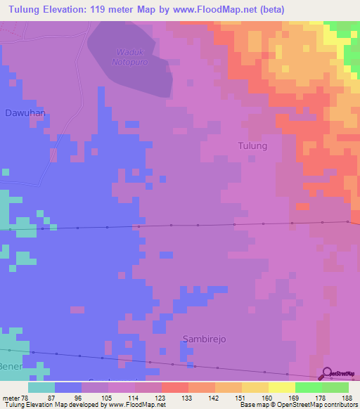 Tulung,Indonesia Elevation Map