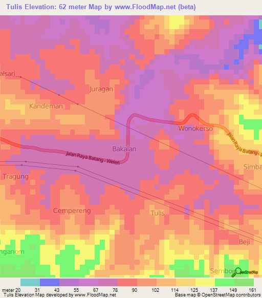 Tulis,Indonesia Elevation Map