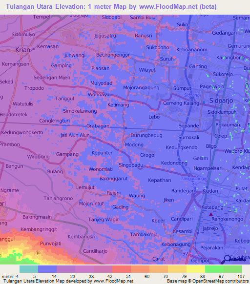 Tulangan Utara,Indonesia Elevation Map