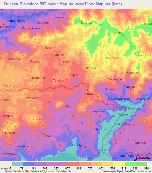 Tulakan,Indonesia Elevation Map