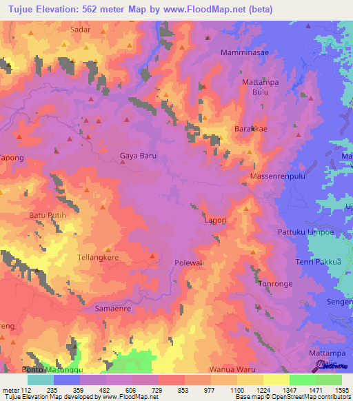 Tujue,Indonesia Elevation Map