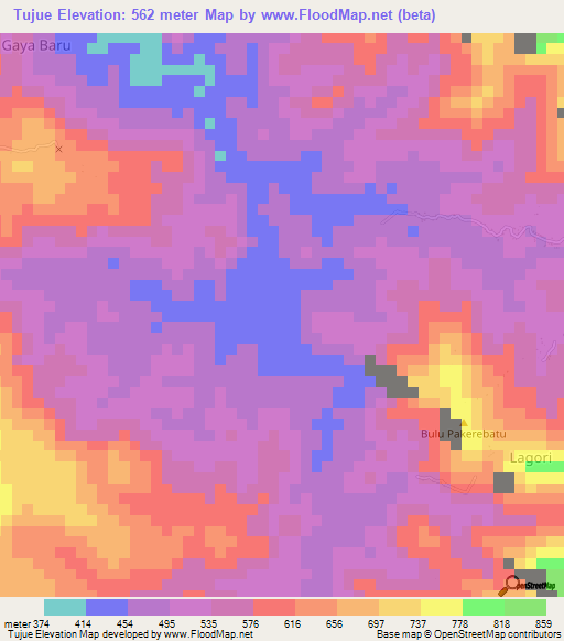 Tujue,Indonesia Elevation Map