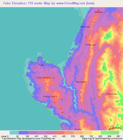 Tubo,Indonesia Elevation Map