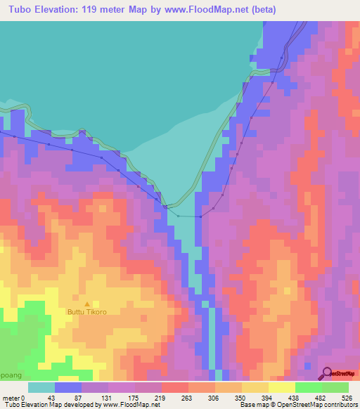 Tubo,Indonesia Elevation Map