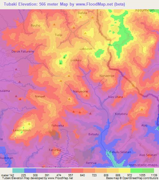 Tubaki,Indonesia Elevation Map