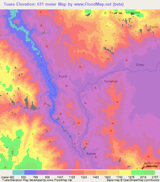 Tuare,Indonesia Elevation Map