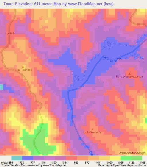 Tuare,Indonesia Elevation Map