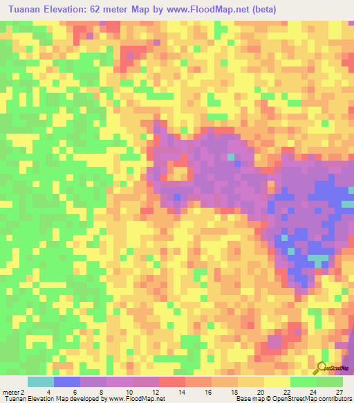 Tuanan,Indonesia Elevation Map