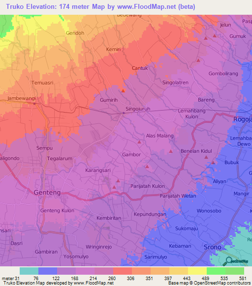 Truko,Indonesia Elevation Map
