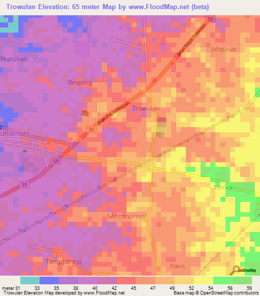 Trowulan,Indonesia Elevation Map