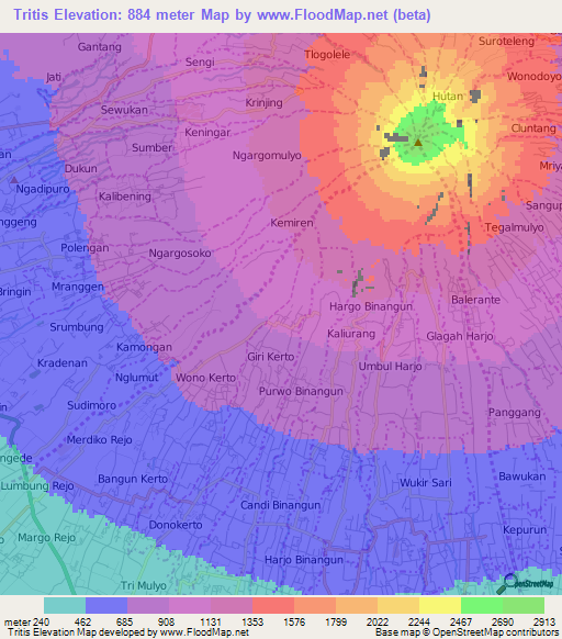 Tritis,Indonesia Elevation Map