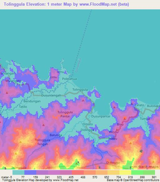 Tolinggula,Indonesia Elevation Map