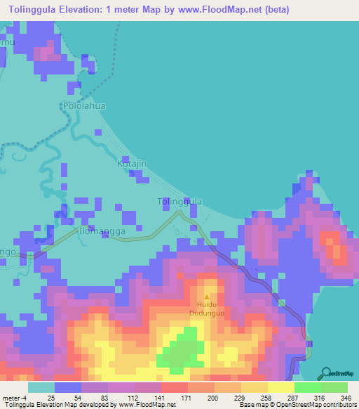 Tolinggula,Indonesia Elevation Map