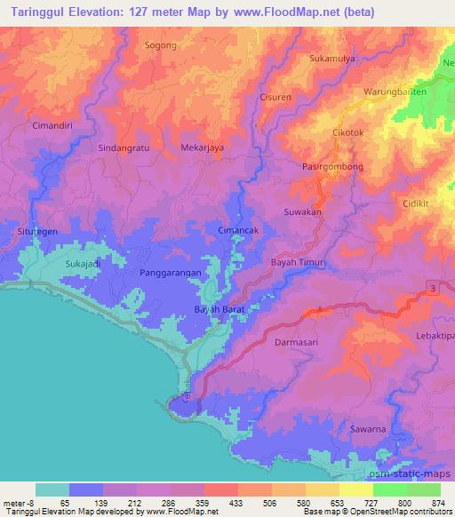 Taringgul,Indonesia Elevation Map