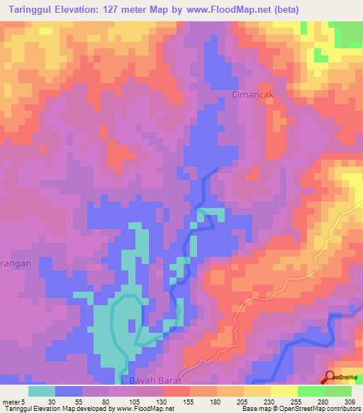 Taringgul,Indonesia Elevation Map