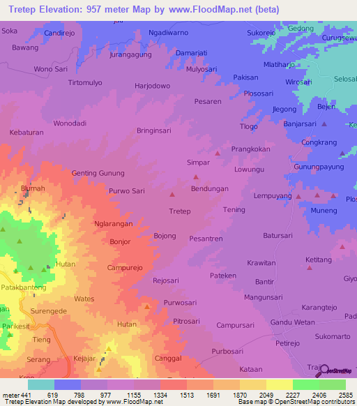 Tretep,Indonesia Elevation Map