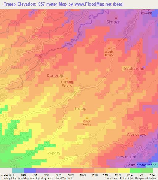 Tretep,Indonesia Elevation Map