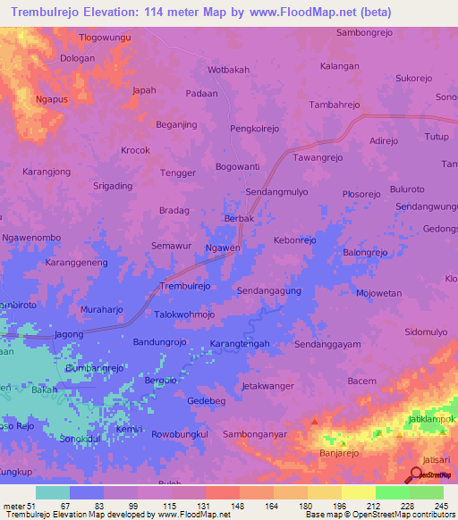 Trembulrejo,Indonesia Elevation Map