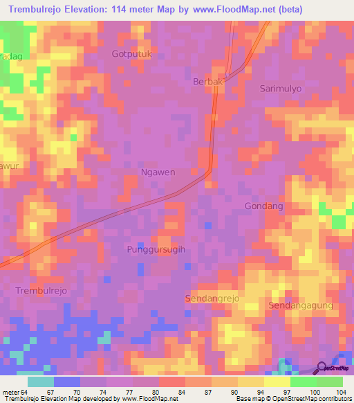 Trembulrejo,Indonesia Elevation Map