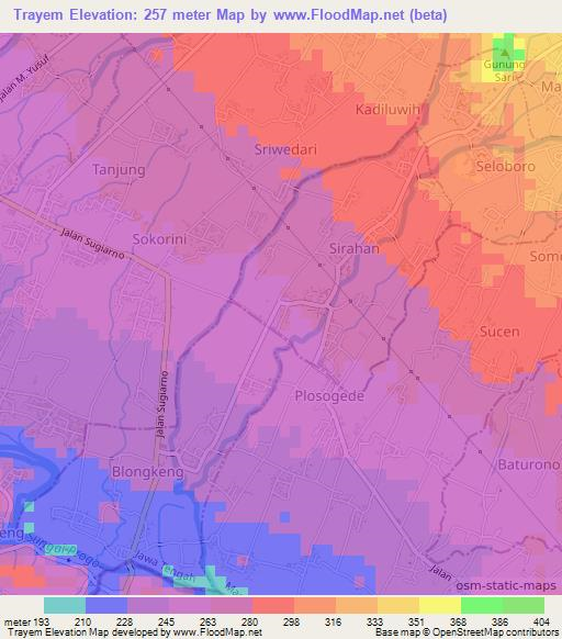 Trayem,Indonesia Elevation Map