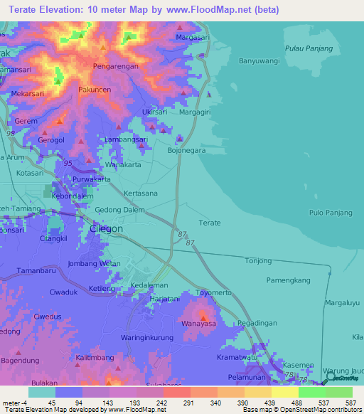 Terate,Indonesia Elevation Map