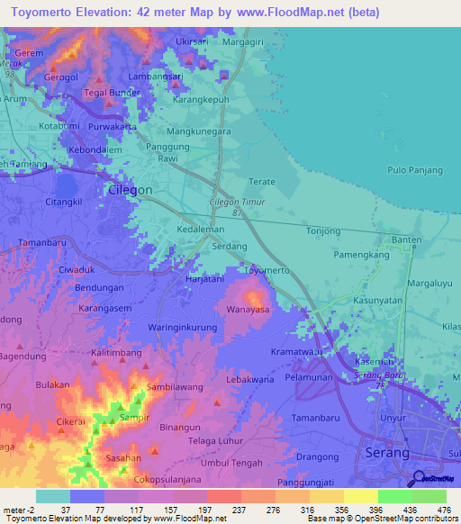 Toyomerto,Indonesia Elevation Map