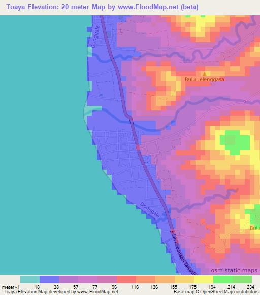 Toaya,Indonesia Elevation Map