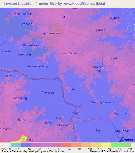 Tawaroe,Indonesia Elevation Map