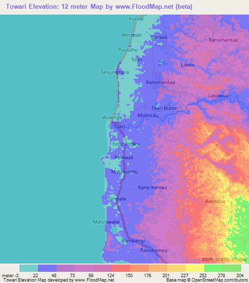 Towari,Indonesia Elevation Map