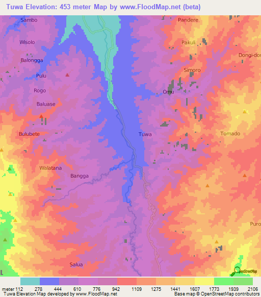 Tuwa,Indonesia Elevation Map