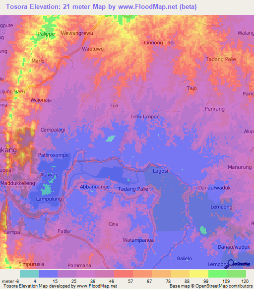 Tosora,Indonesia Elevation Map