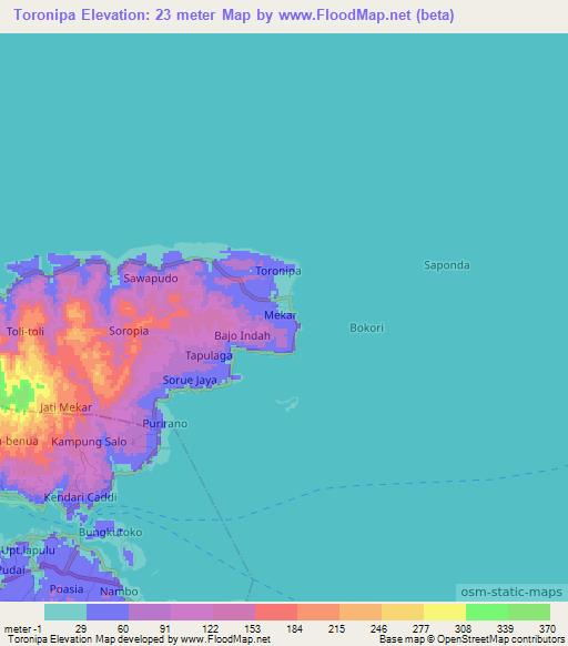 Toronipa,Indonesia Elevation Map