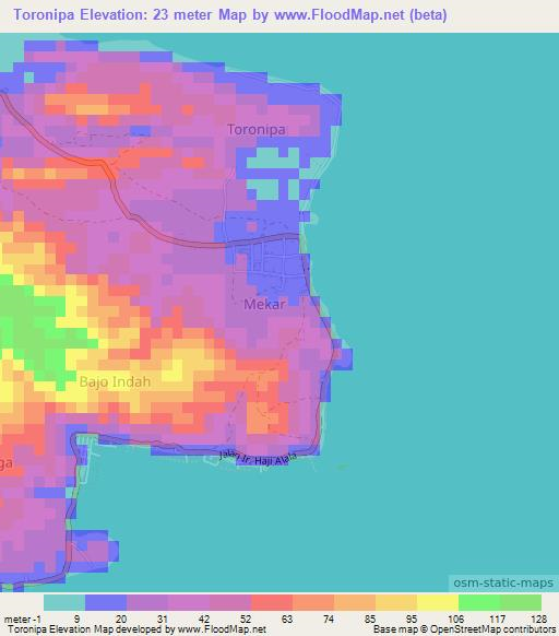 Toronipa,Indonesia Elevation Map