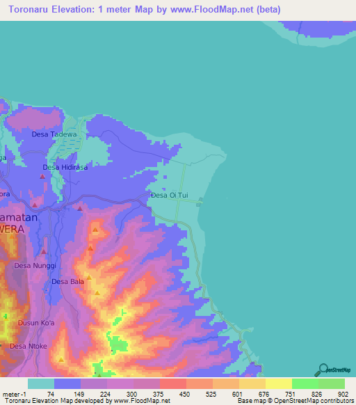 Toronaru,Indonesia Elevation Map