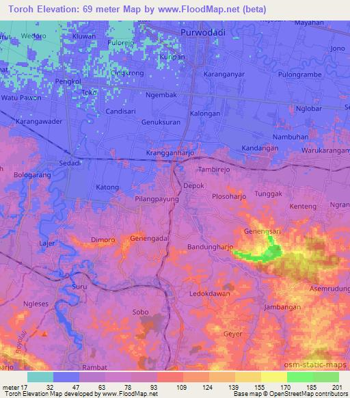 Toroh,Indonesia Elevation Map