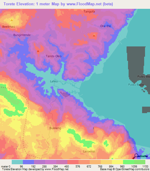 Torete,Indonesia Elevation Map