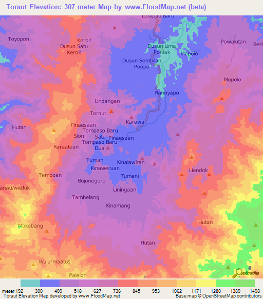 Toraut,Indonesia Elevation Map